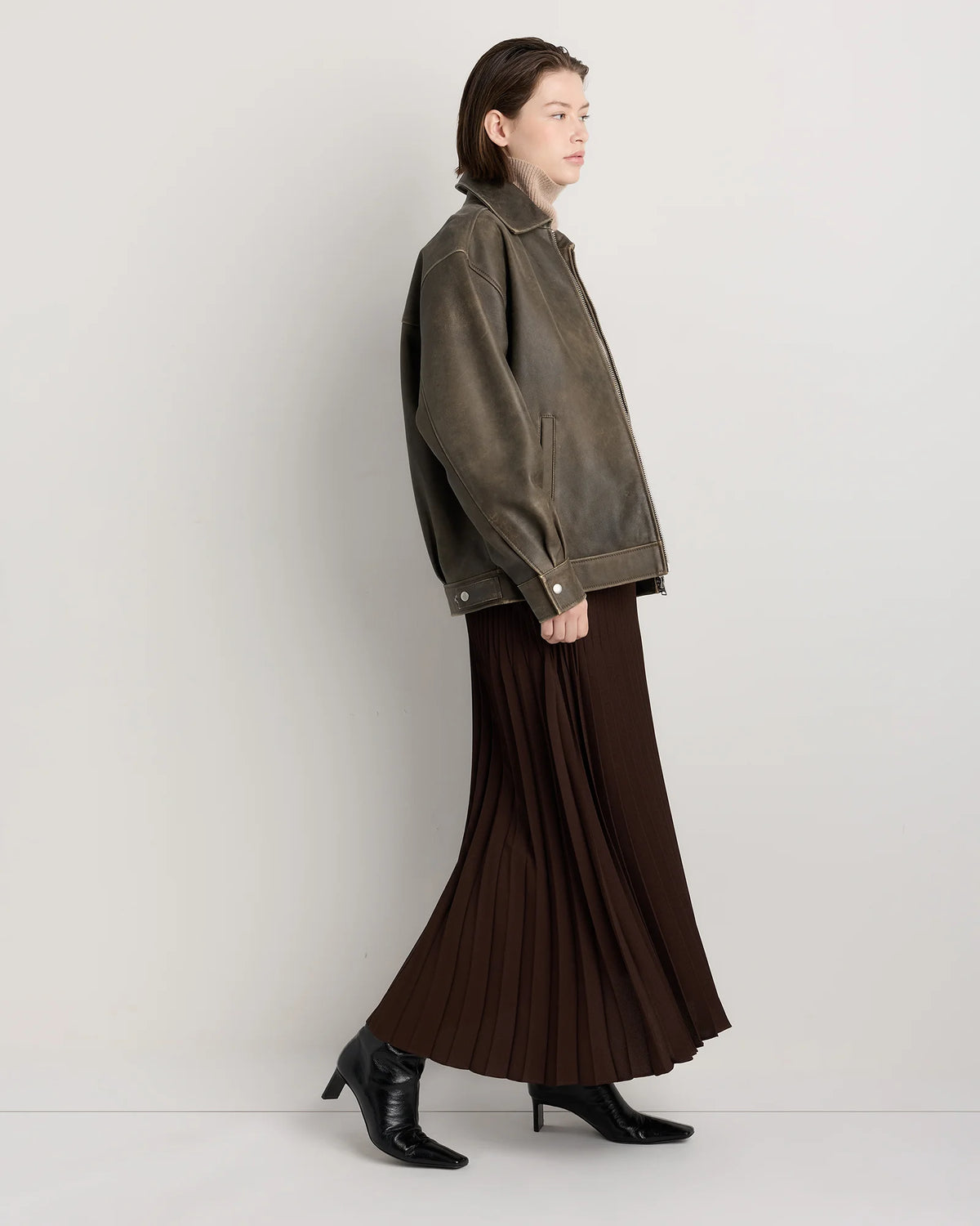 Pleated Matte Midi Skirt - XS / Coffee Bean Brown