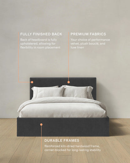 Square Bed in Performance Velvet - Full / Chocolate