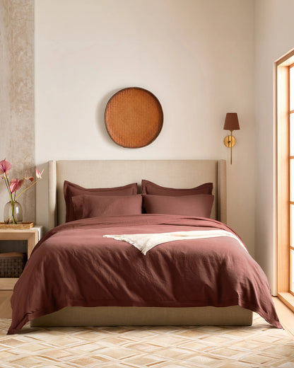 European Linen Double Flange Duvet Cover Set - Twin / Dusty Olive
