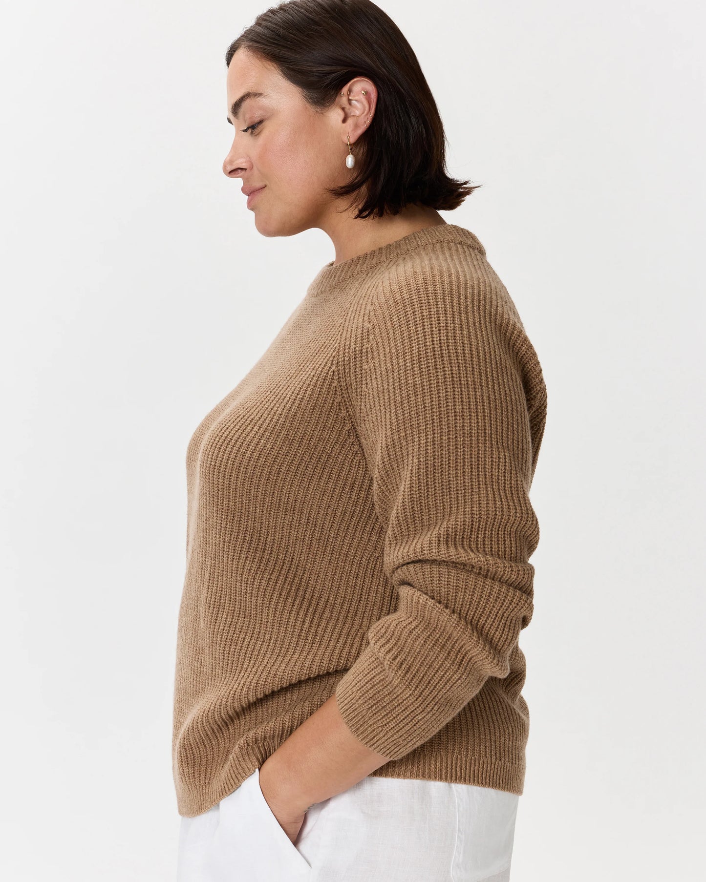 Mongolian Cashmere Fisherman Crewneck Sweater - 1X / Pale Custard Yellow