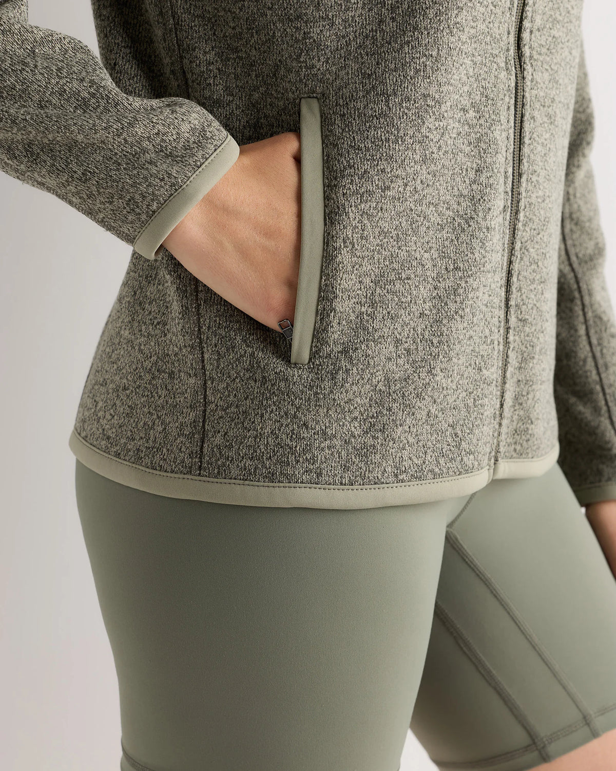 Sweater-Knit Fleece Full-Zip Jacket - XS / Heather Mineral Green
