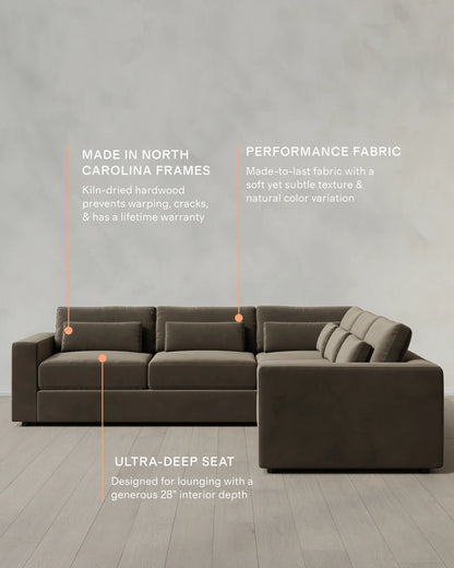 Ashford Deep Seat L Sectional in Performance Velvet - 119x119 / Taupe