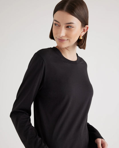 Cotton Modal Relaxed Long Sleeve Tee - XS / Black