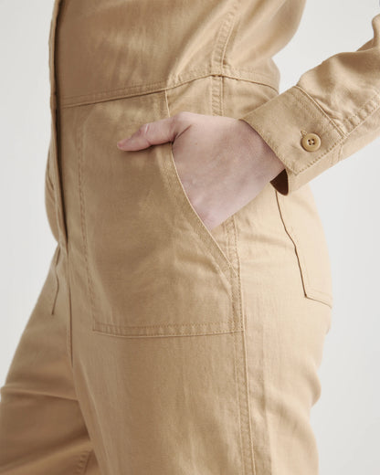 Cotton Linen Twill Long Sleeve Coverall Jumpsuit - XS / Army Green
