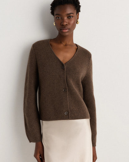 Mongolian Cashmere Structured V-Neck Cardigan - XS / Black