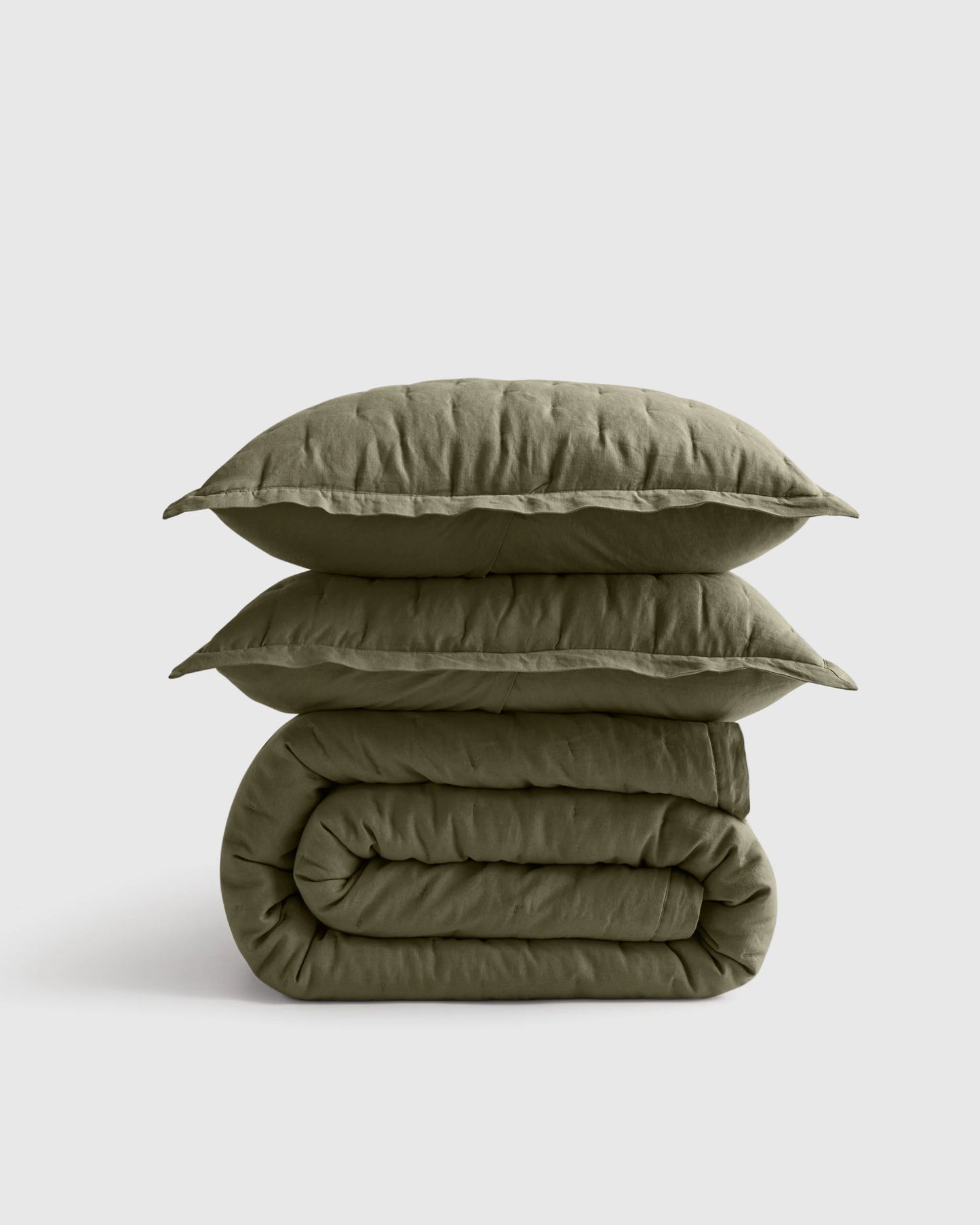 European Linen Dream Quilt Set - Twin / Dusty Olive
