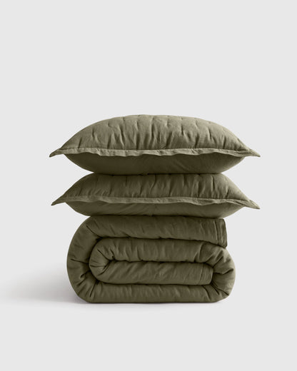 European Linen Dream Quilt Set - Twin / Dusty Olive