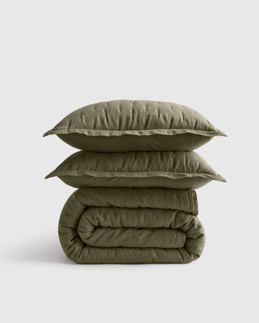 European Linen Dream Quilt Set - Twin / Dusty Olive