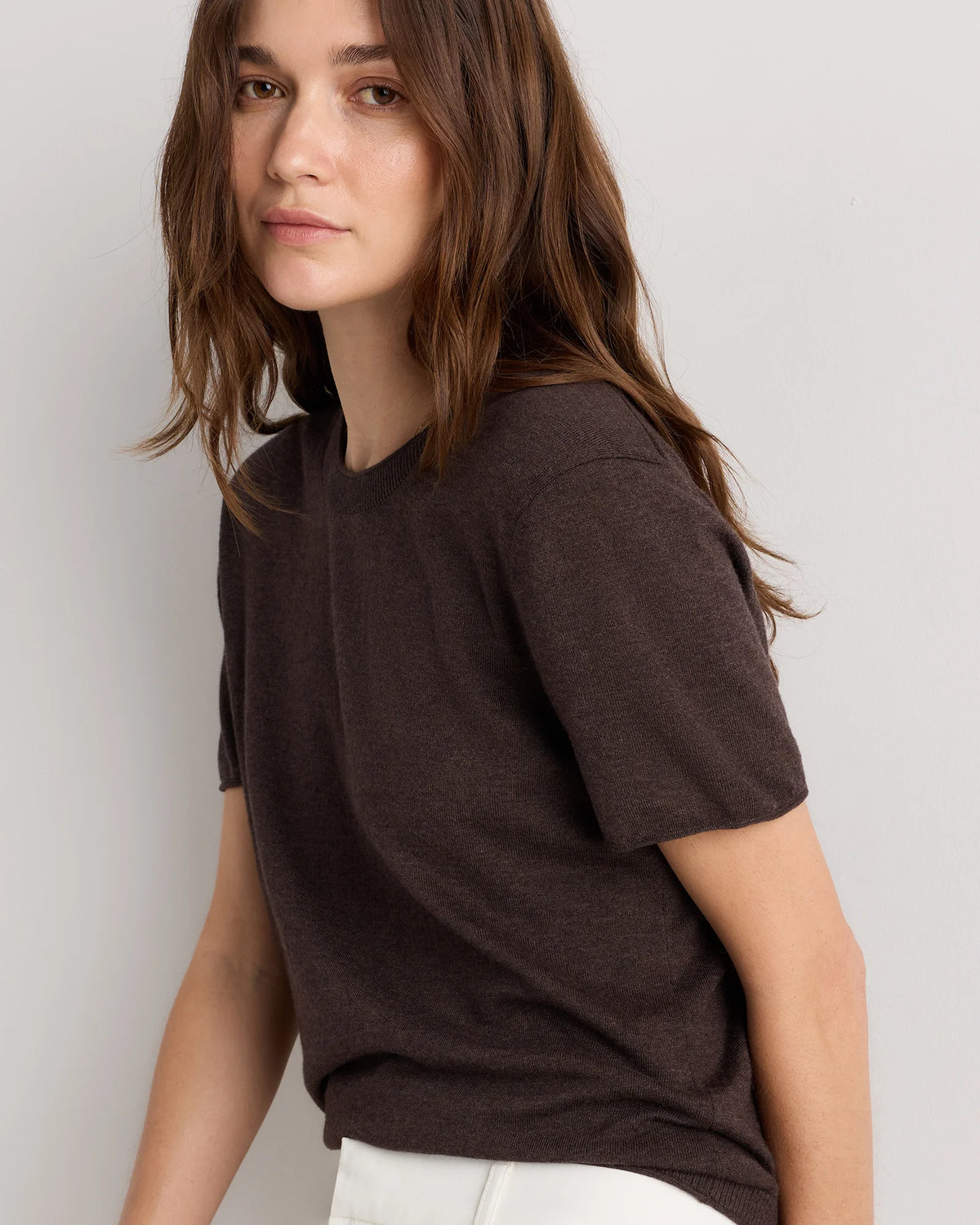 Lightweight Cotton Cashmere Relaxed Sweater Tee - XS / Sugar Stone