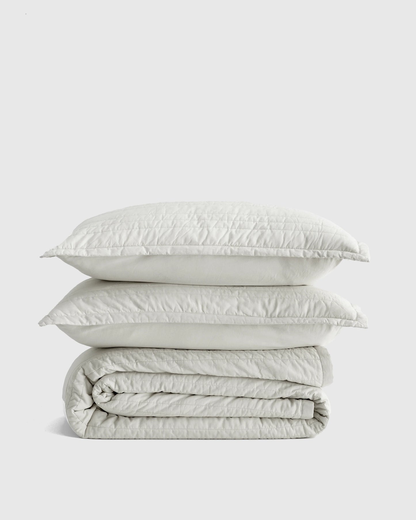 Organic Cotton Stripe Stitch Quilt Set - Twin / White