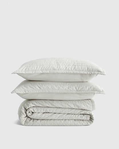 Organic Cotton Stripe Stitch Quilt Set - Twin / White