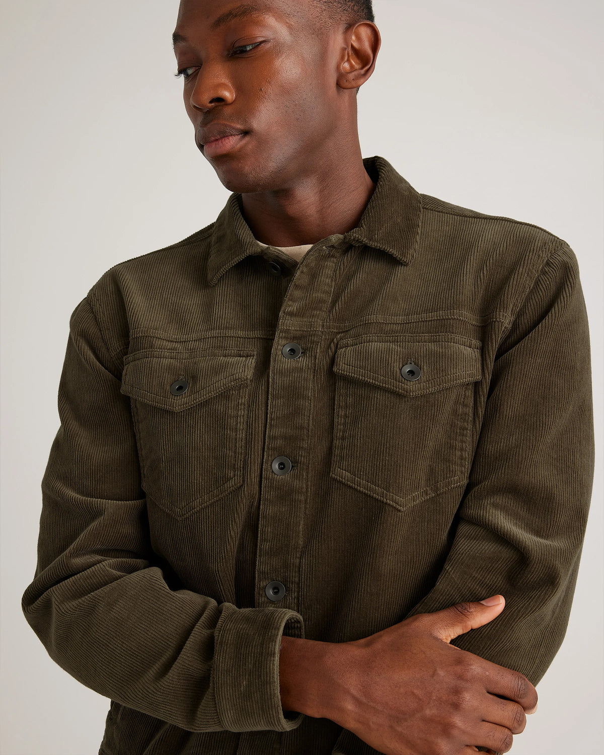 Organic Stretch Corduroy Trucker Jacket - S / Seaweed