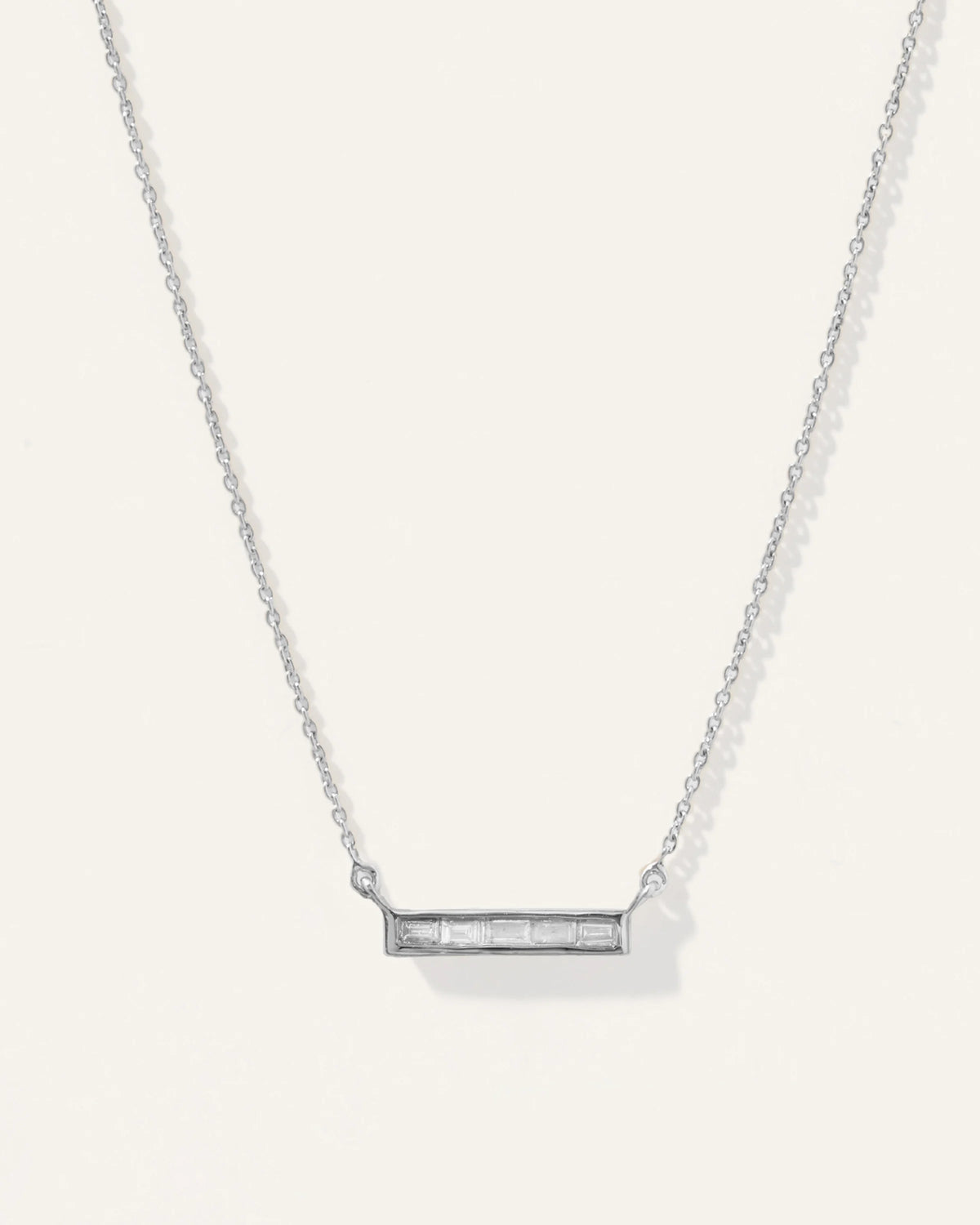 14K Gold Diamond Baguette Bar Necklace - One Size / White Gold