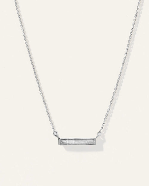 14K Gold Diamond Baguette Bar Necklace - One Size / White Gold