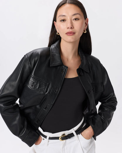100% Leather Cropped Jacket - XS / Rich Brown