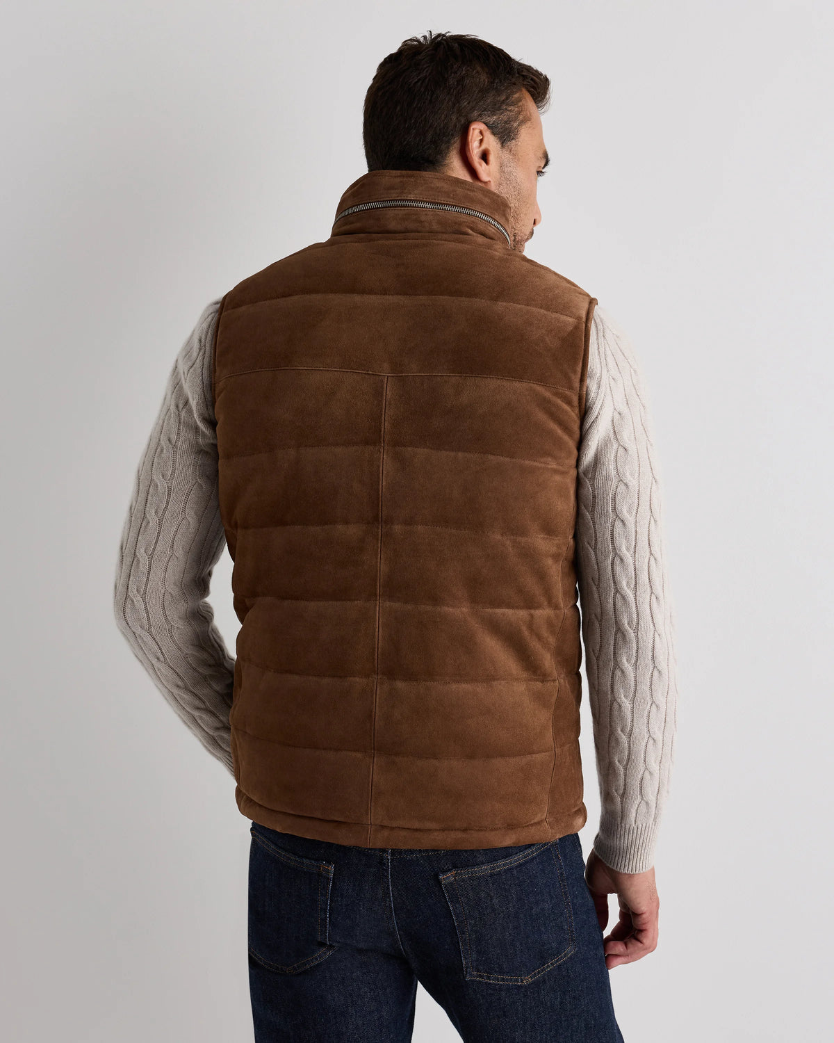 100% Suede Puffer Vest - S / Charcoal Black