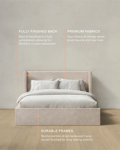 Plush Boucle Wingback Bed - Full / Ivory