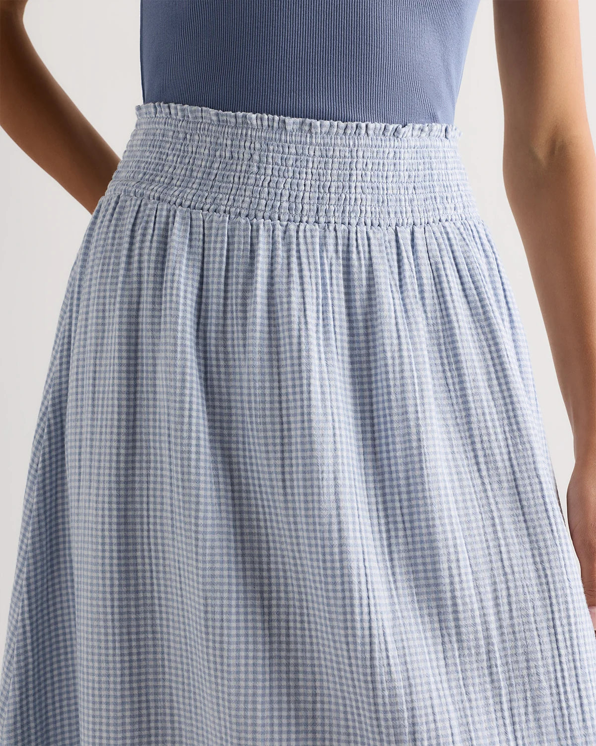 100% Organic Cotton Gauze Smocked Maxi Skirt - XS / Blue Gingham