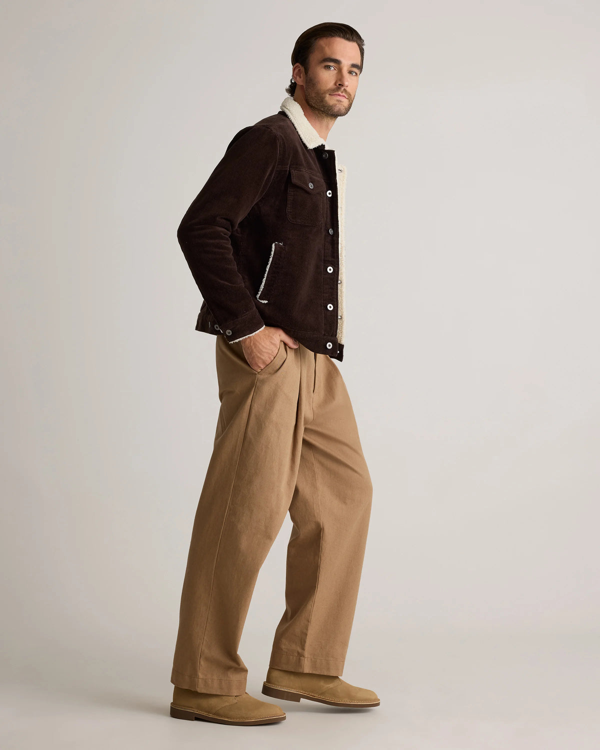 Organic Stretch Corduroy Sherpa-Lined Trucker Jacket - S / Espresso