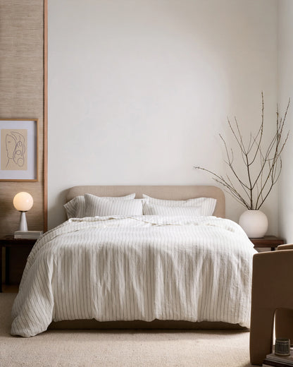 European Linen Stripe Deluxe Bedding Bundle - Twin / Willowleaf/White Stripe
