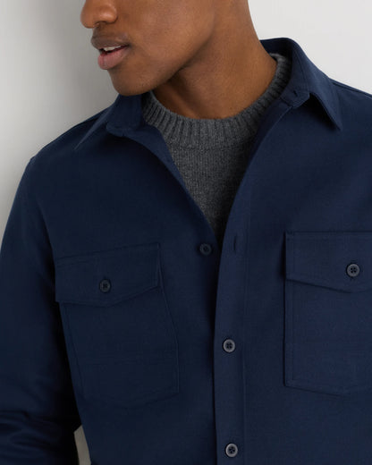 Brushed Cotton Wool Utility Overshirt - S / True Black