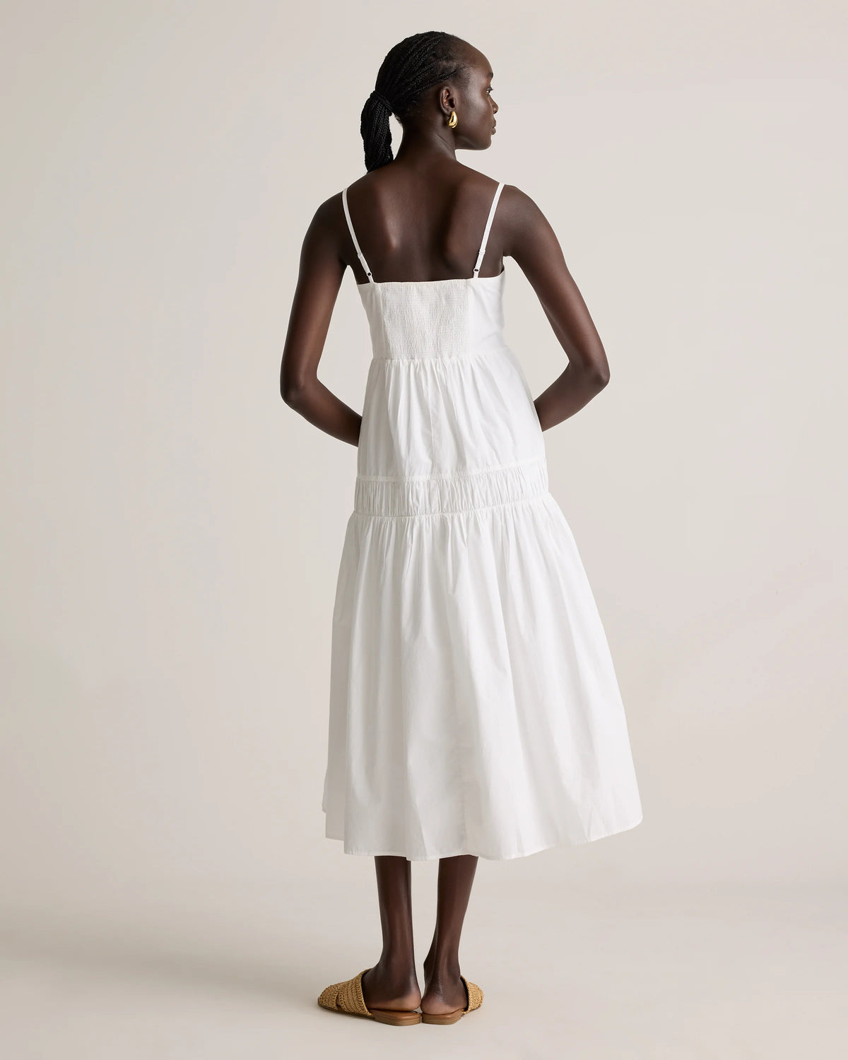 100% Organic Cotton Poplin Spaghetti Strap Maxi Dress - XS / Light Blue Stripe