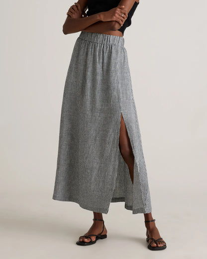 100% European Linen Maxi Skirt - XS / Classic Mini Gingham