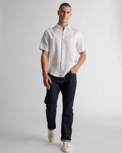 100% European Linen Relaxed Short Sleeve Shirt - XS / Taupe Brown Chambray