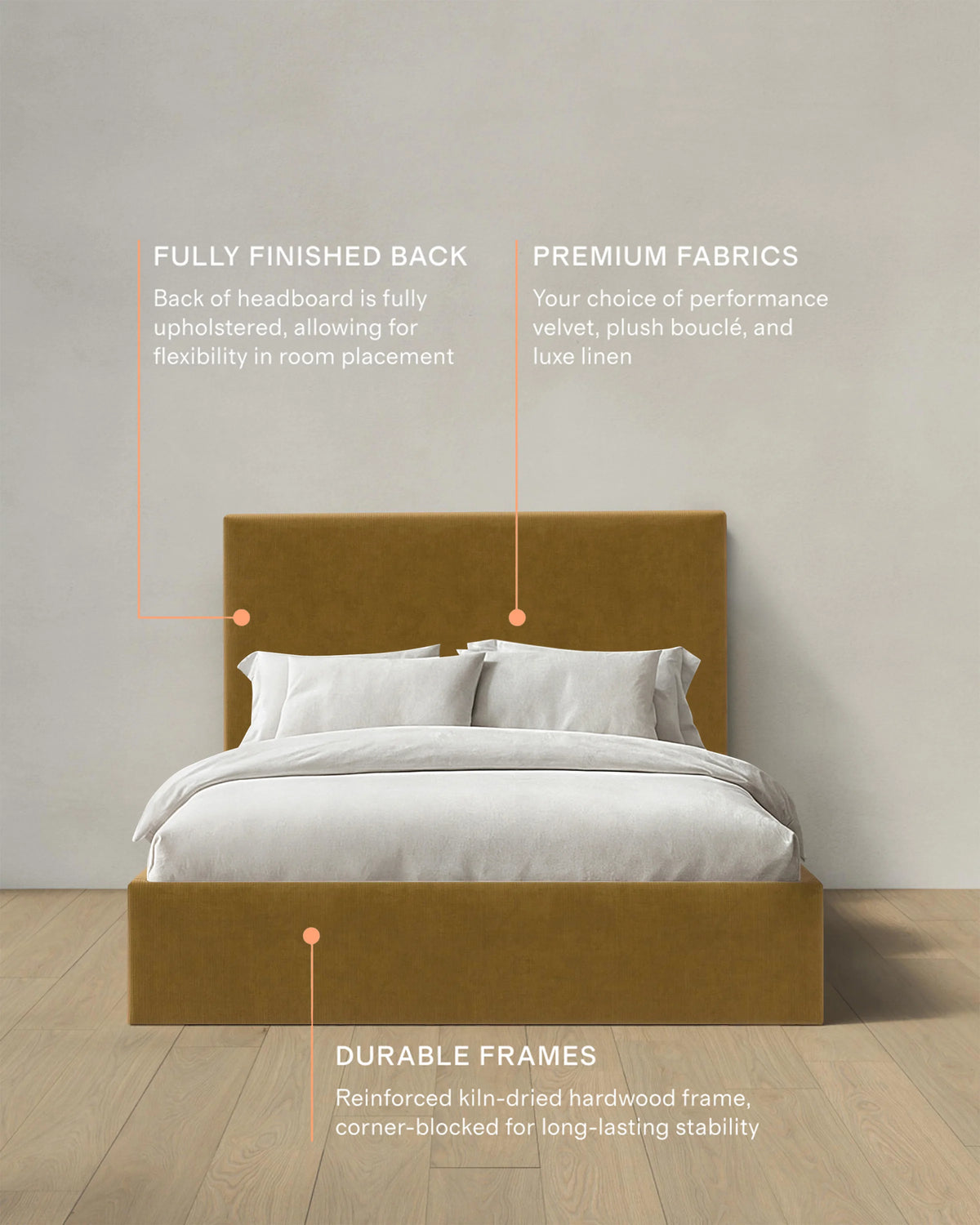 Square Bed in Performance Velvet - Full / Butterscotch