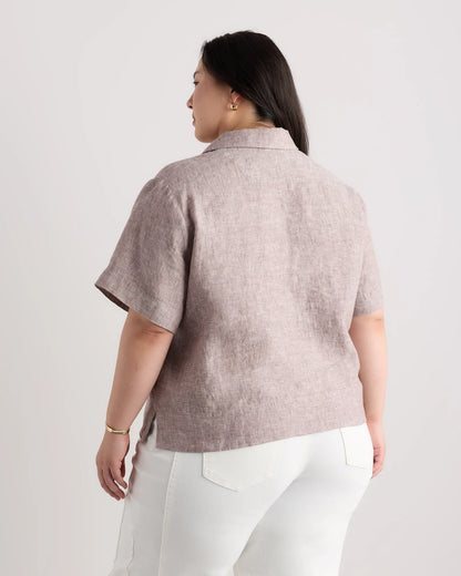 100% European Linen Short Sleeve Shirt - 1X / Flax