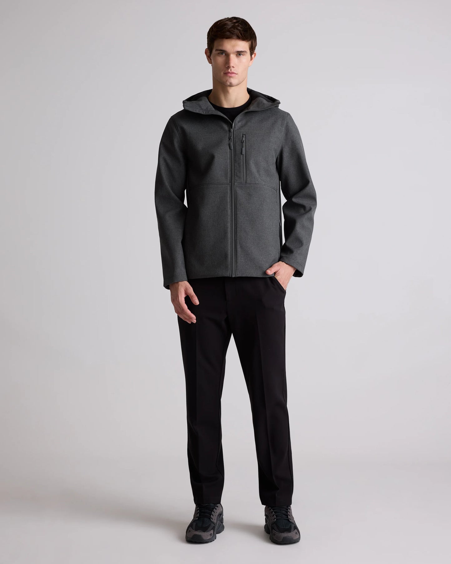 Softshell Fleece-Lined Full-Zip Hooded Jacket - XS / Heather Shady Charcoal
