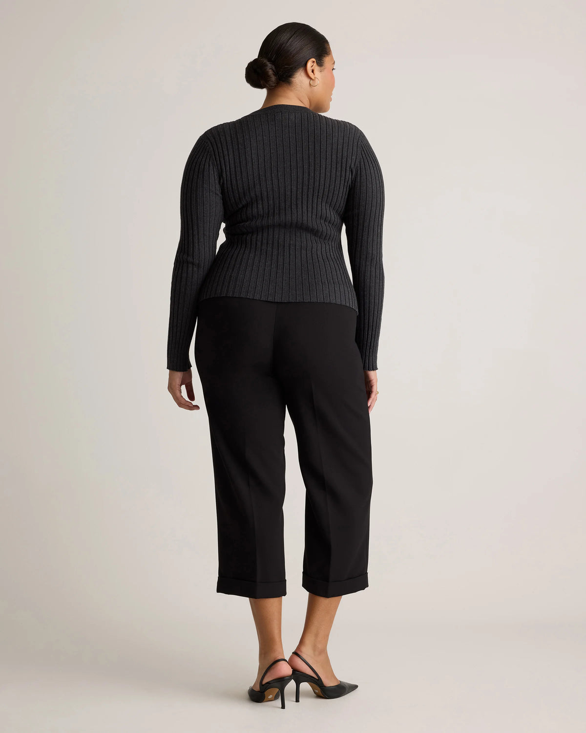 Cotton Cashmere Ribbed Long Sleeve Sweater - XS / Sugar Stone