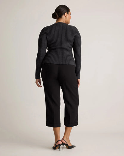 Cotton Cashmere Ribbed Long Sleeve Sweater - XS / Sugar Stone