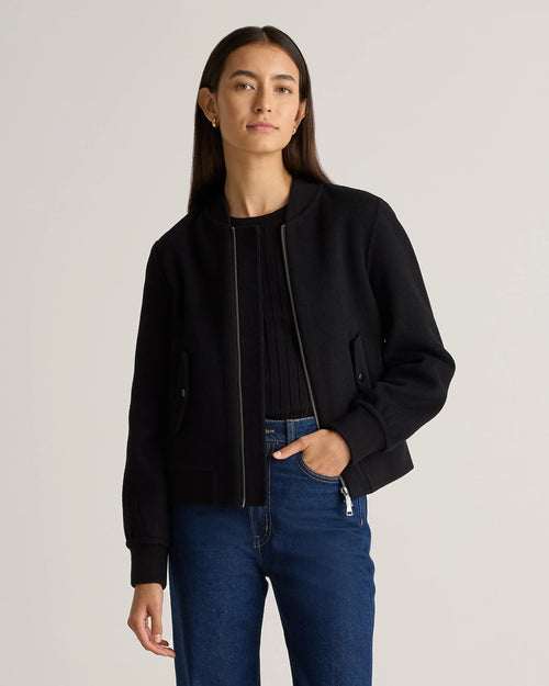 Double-Faced Merino Wool Bomber Jacket - XS / Black