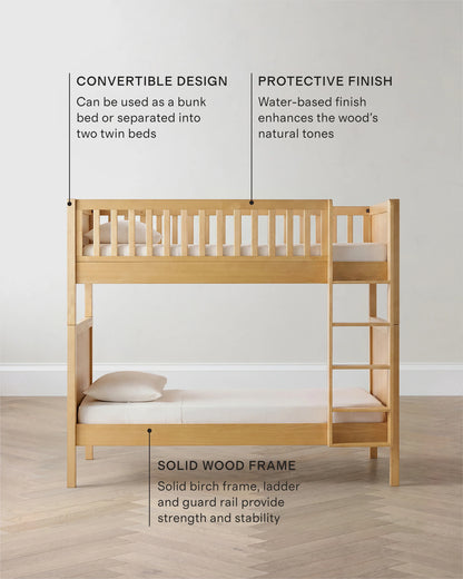 Natural Wood Twin over Twin Convertible Bunk Bed - One Size / Natural Wood
