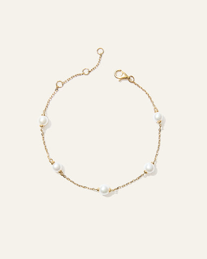 Freshwater Cultured Pearl Station Bracelet - One Size / Gold Vermeil