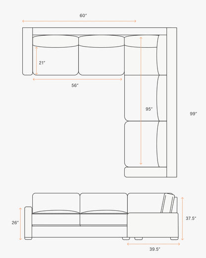 Brennan L Sectional in Performance Velvet - 99x99 / Taupe