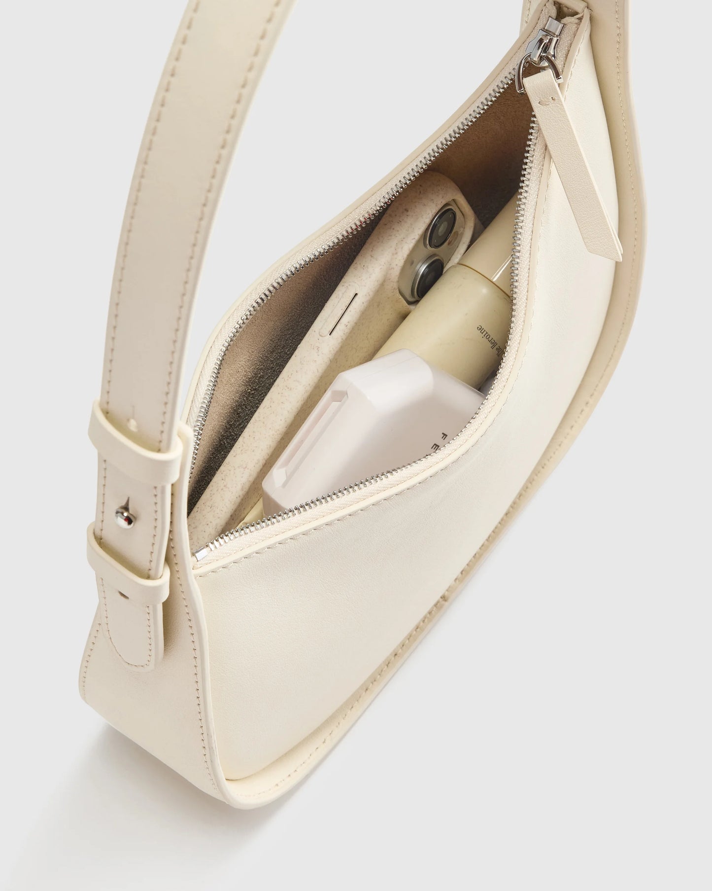 Italian Leather Asymmetrical Mini Shoulder Bag - One Size / Shell Pink