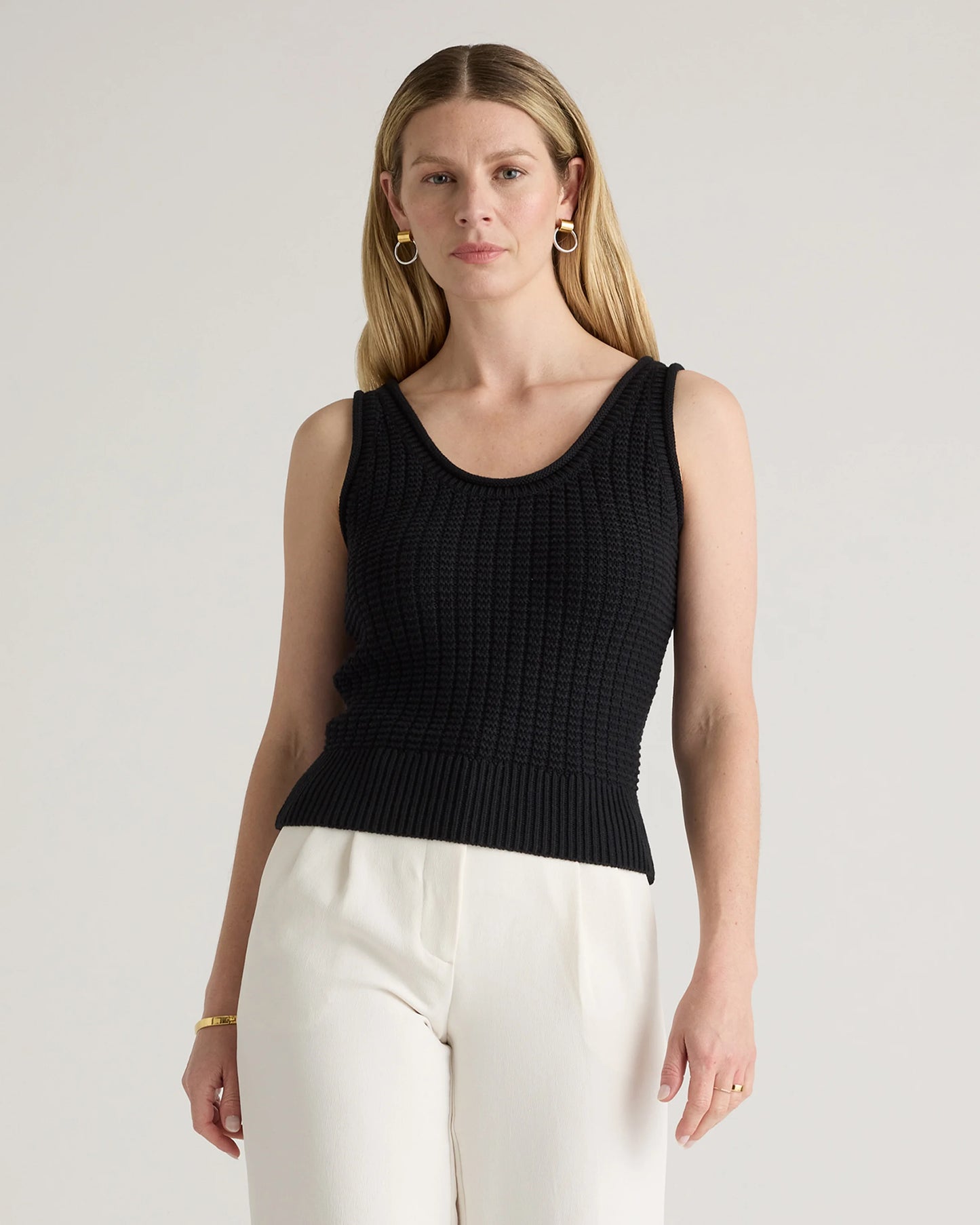 100% Organic Cotton Waffle Cropped Sweater Tank - XS / Heather Dove Grey