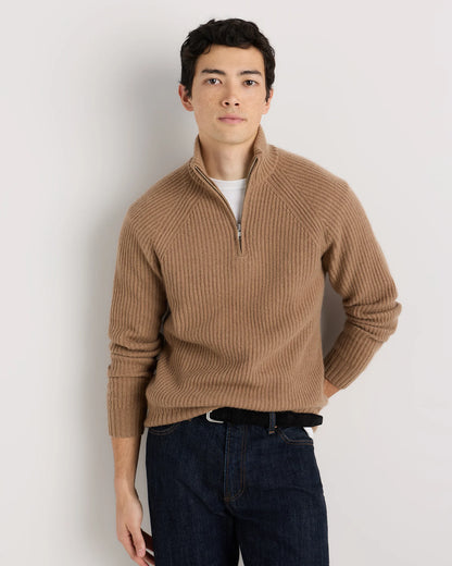 Mongolian Cashmere Fisherman Quarter Zip Sweater - S / Navy Marl