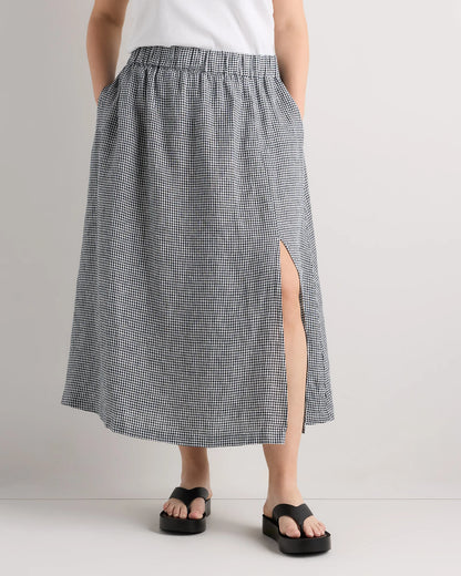 100% European Linen Maxi Skirt - 1X / Black