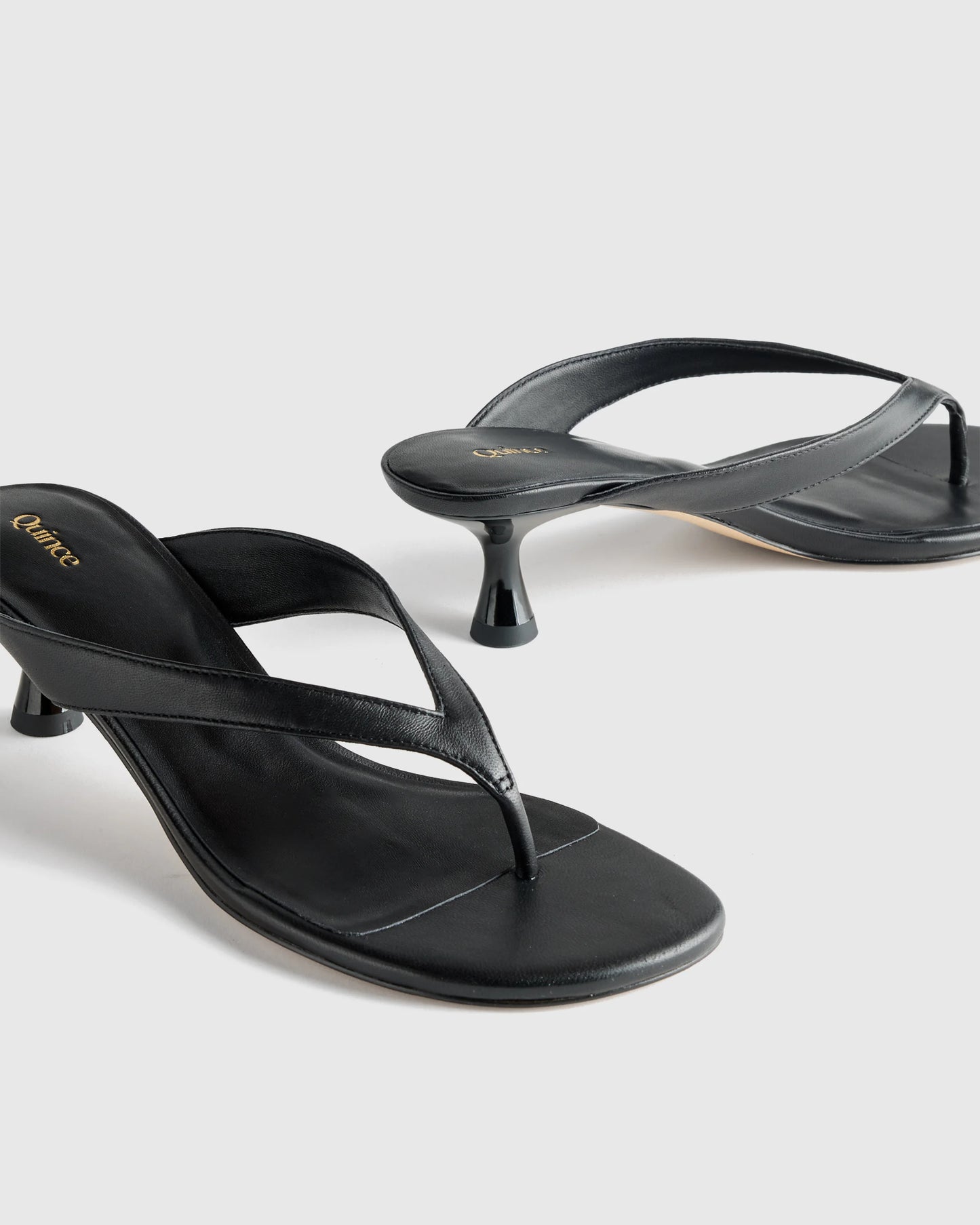 Italian Leather Thong Kitten Heel Sandal - 5 / Black