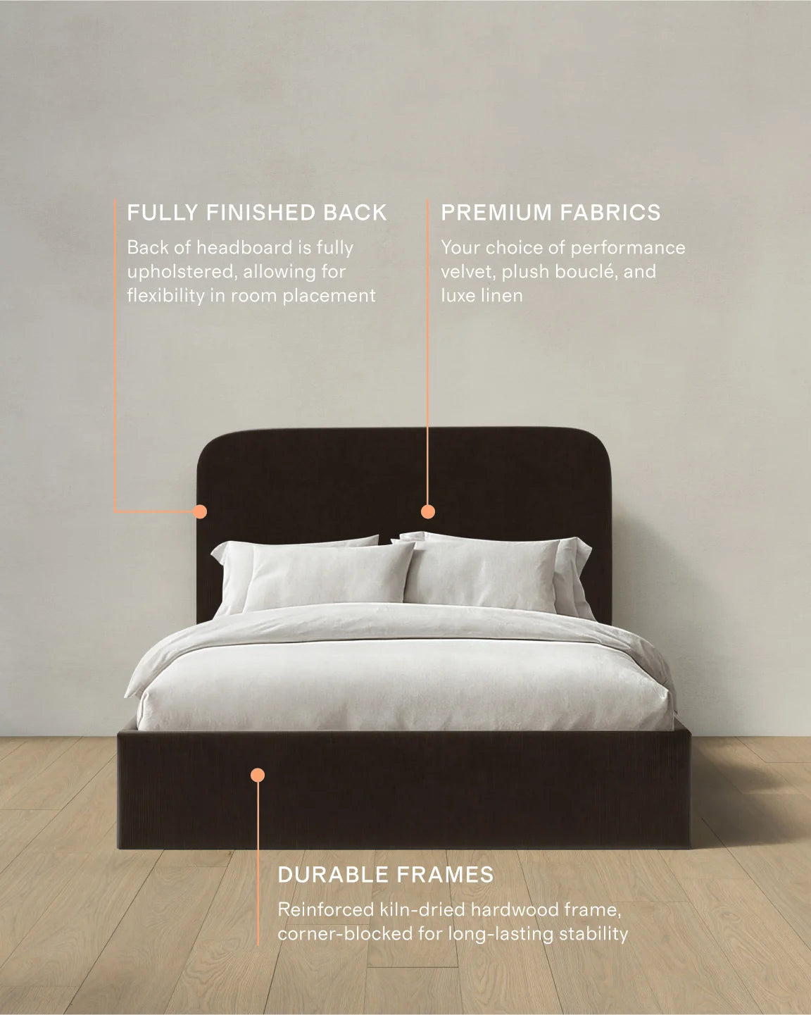 Curved Bed in Performance Velvet - Full / Walnut