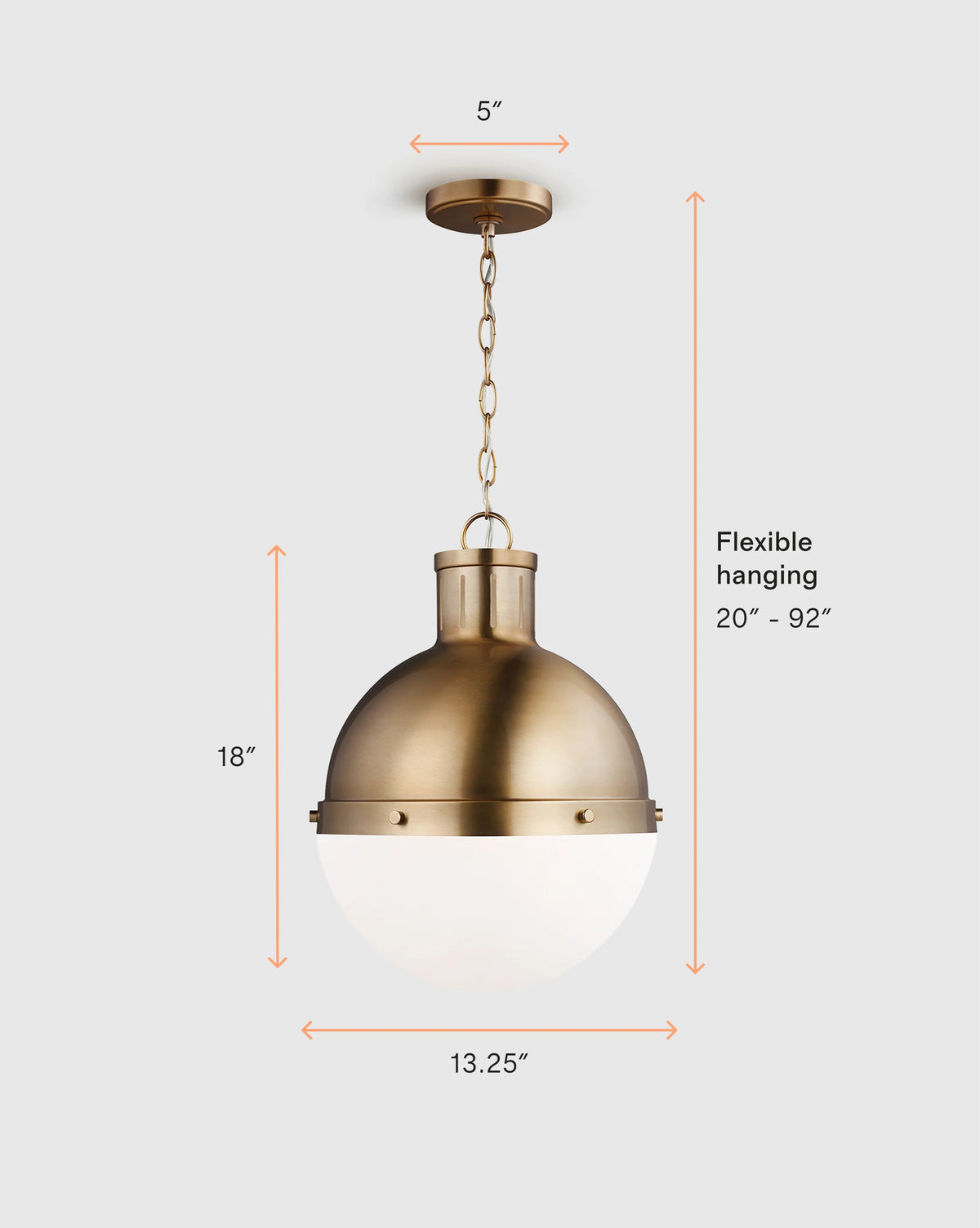 Industrial Shaded Globe Pendant - 13" / Brass