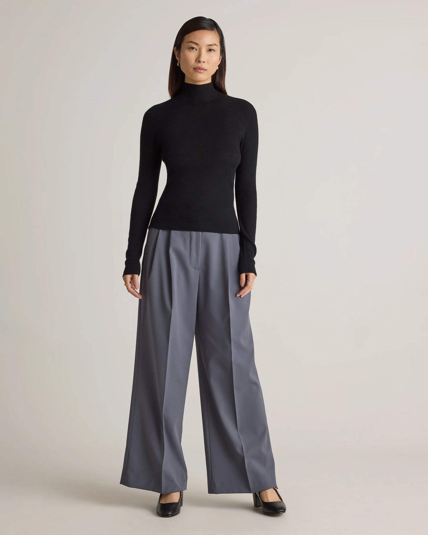 Featherweight Cashmere Ribbed Mockneck Sweater - XS / Deep Navy
