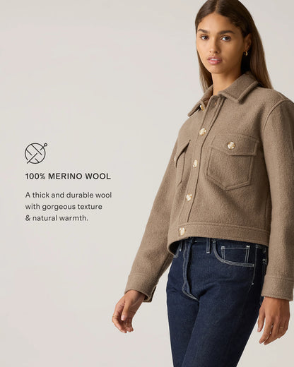 100% Merino Wool Cropped Shirt Jacket - XS / Mulled Wine