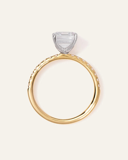 Lab Grown Diamond Emerald Petite Pave Engagement Ring - 3ct - 4 / Yellow Gold