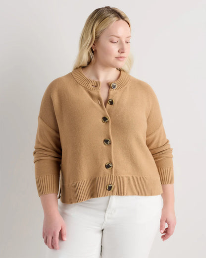 100% Organic Cotton Cropped Cardigan - 1X / Speckled Beige