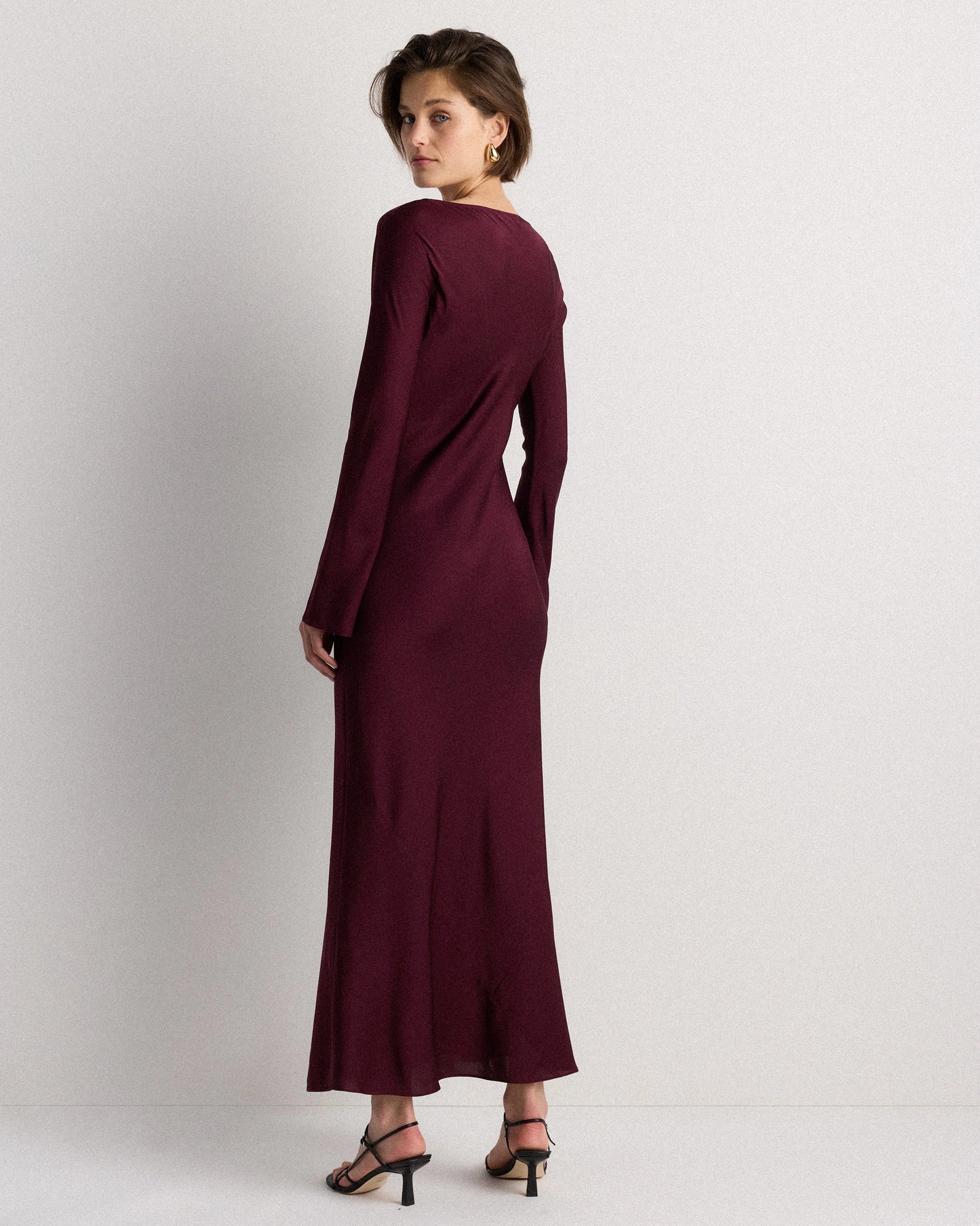Washable Stretch Silk Long Sleeve Maxi Dress - XS / Wine Tasting Red