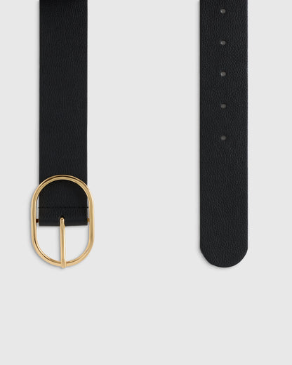 Cleo Oval European Leather Belt - XS / Black